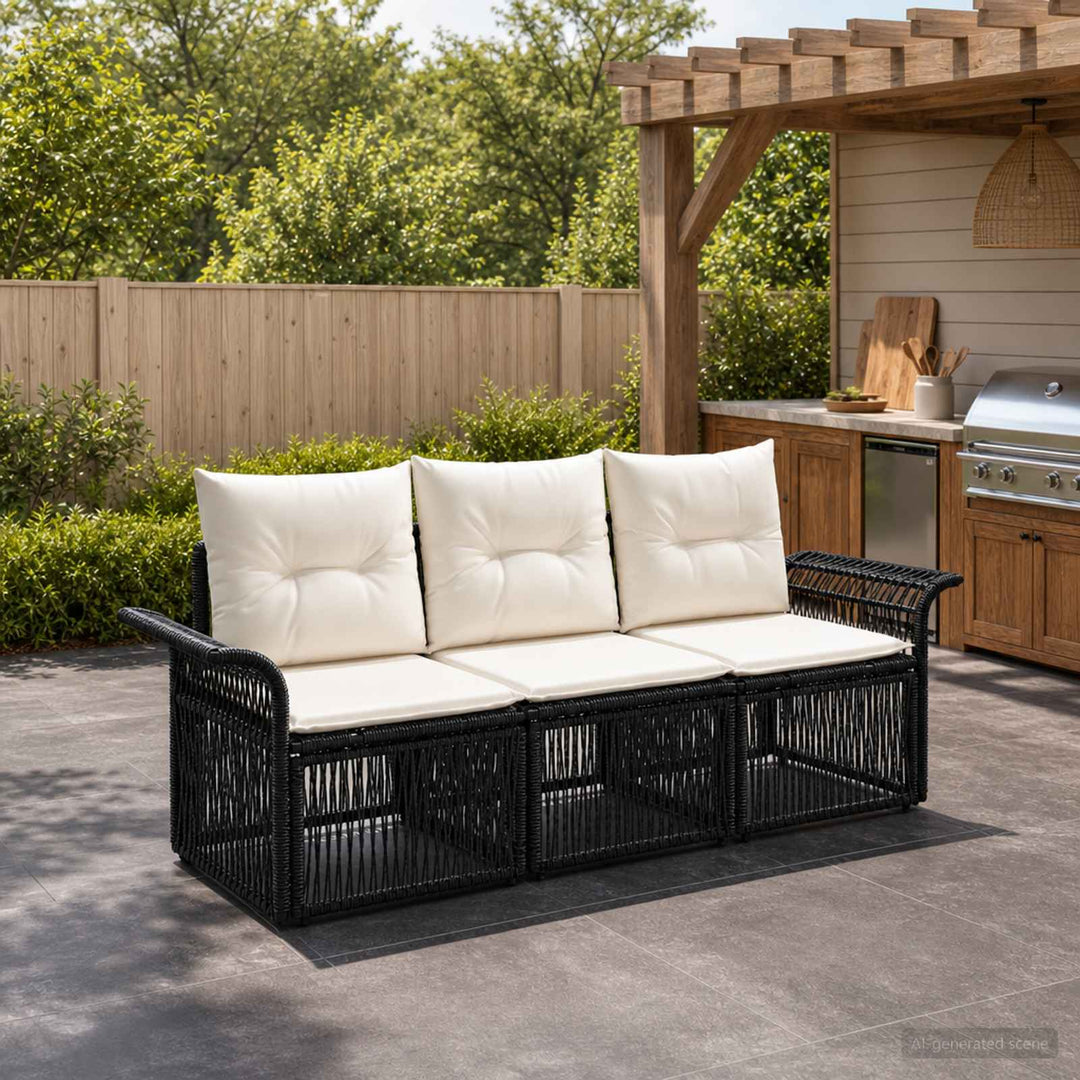 Havesofa Sæt 3 stk. Sort polyrattan