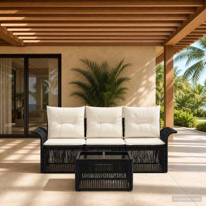 Havesofa Sæt 4 stk. Sort polyrattan