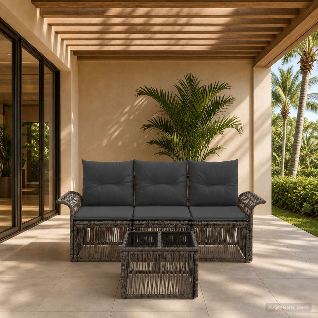 Havesofa Sæt 4 stk. Grå polyrattan