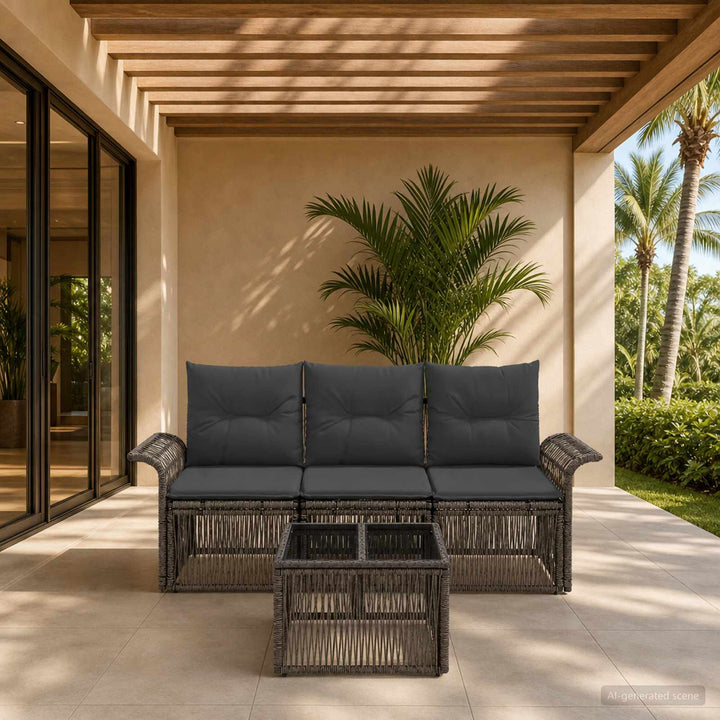 Havesofa Sæt 4 stk. Grå polyrattan