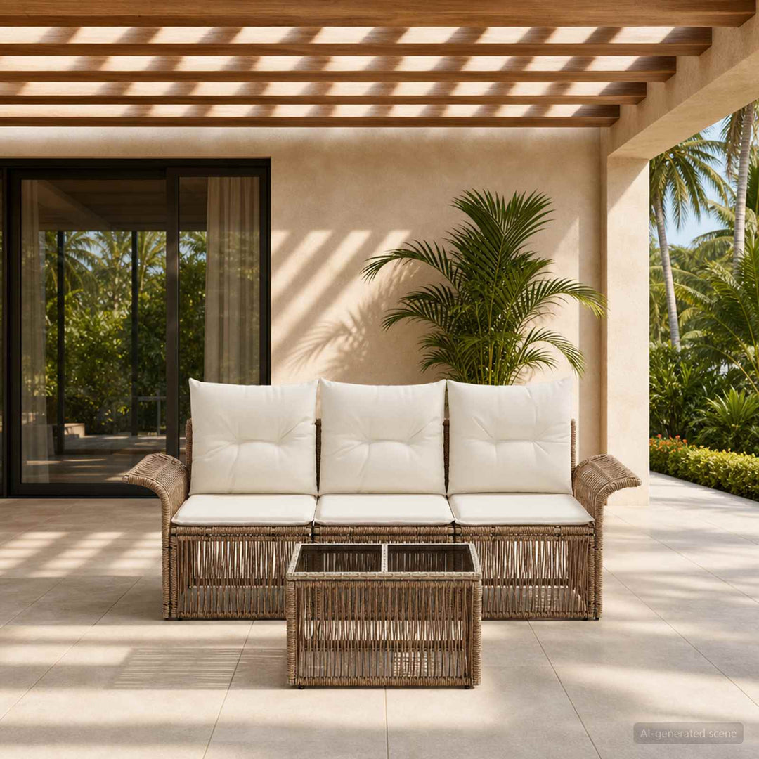 Havesofa Sæt 4 stk. Beige polyrattan