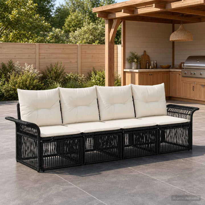 Havesofa Sæt 4 stk. Sort polyrattan