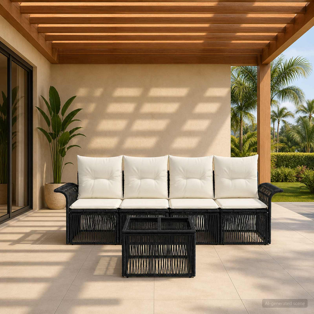 Havesofa Sæt 5 stk. Sort polyrattan