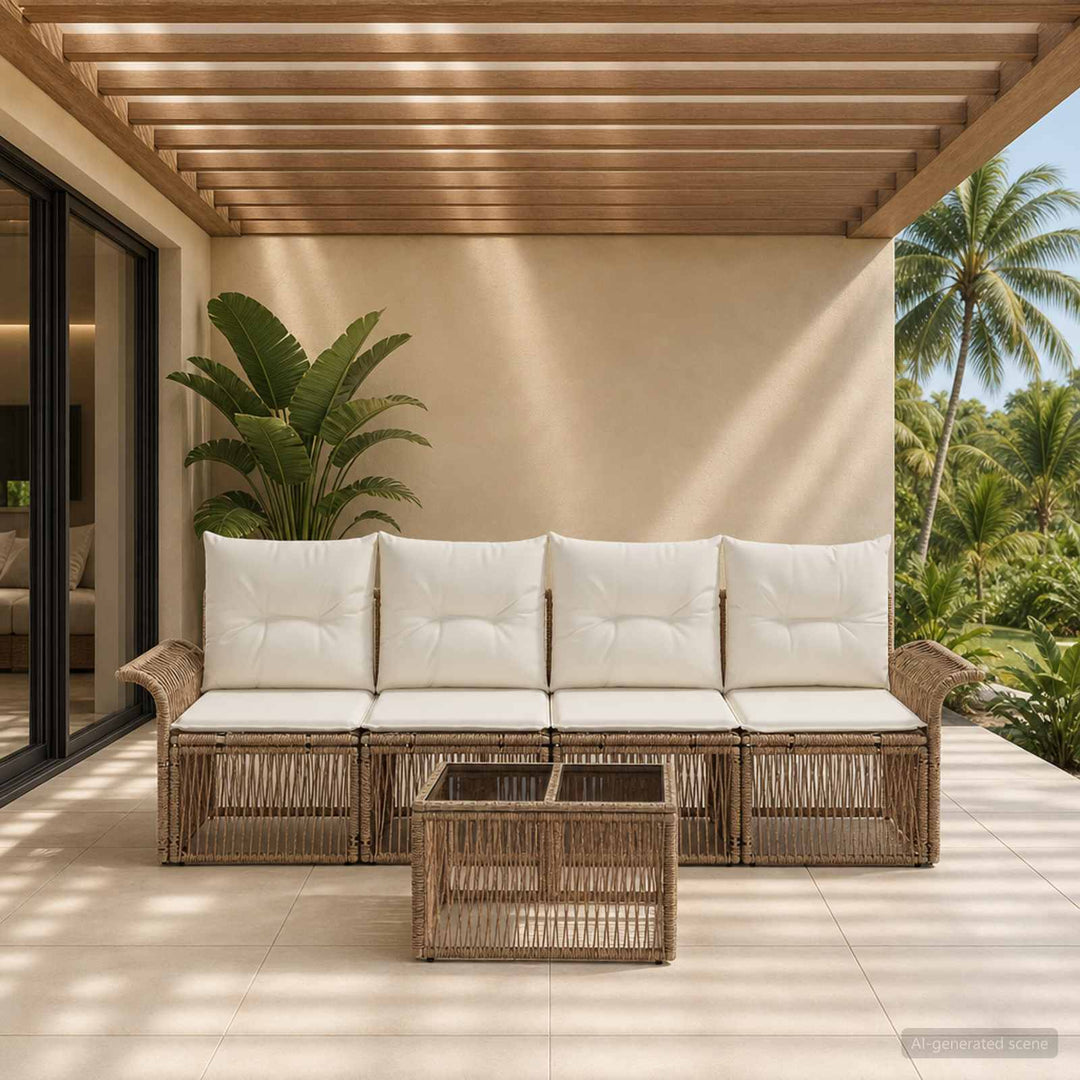 Havesofa Sæt 5 stk. Beige polyrattan