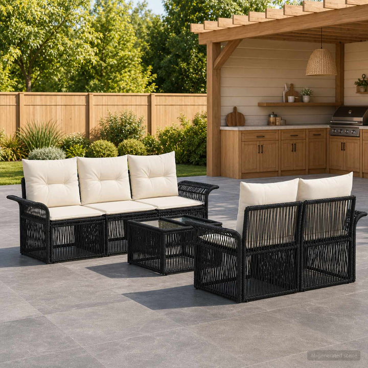 Havesofa Sæt 6 stk. Sort polyrattan