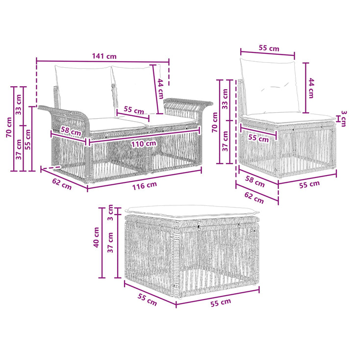 Havesofa Sæt 6 stk. Sort polyrattan