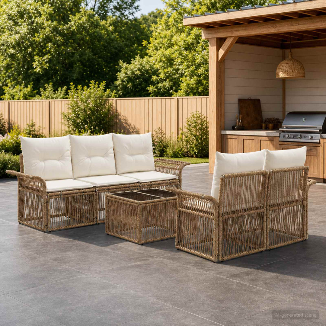 Havesofa Sæt 6 stk. Beige polyrattan