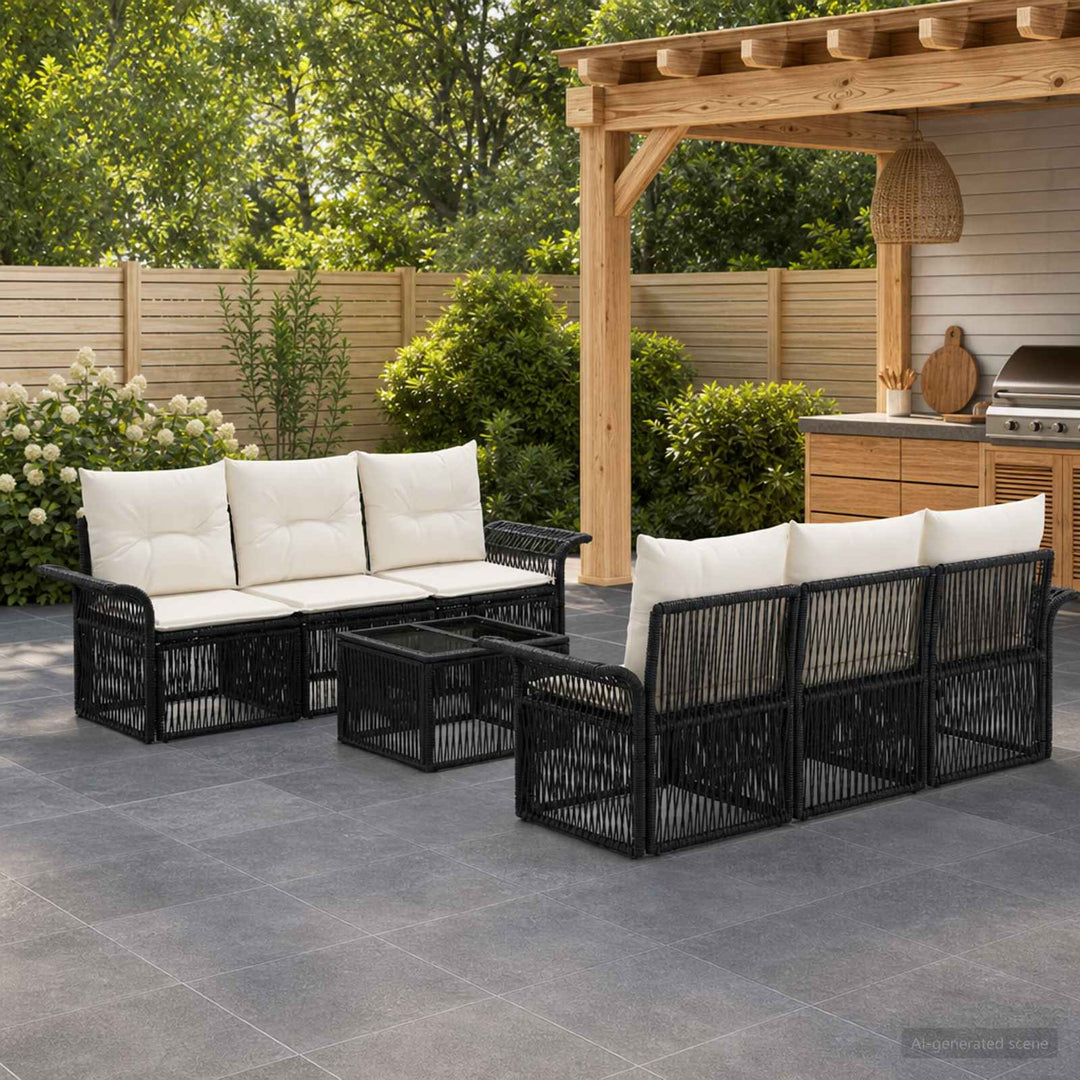 Havesofa Sæt 7 stk. Sort polyrattan