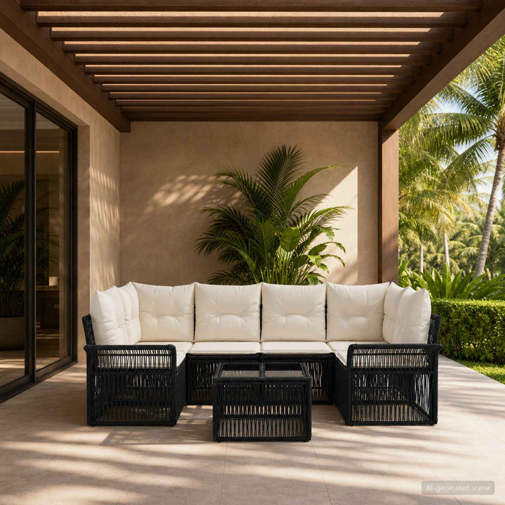 Havesofa Sæt 7 stk. Sort polyrattan