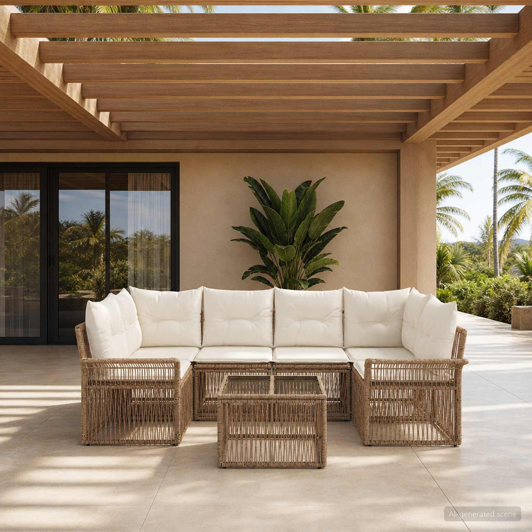 Havesofa Sæt 7 stk. Beige polyrattan