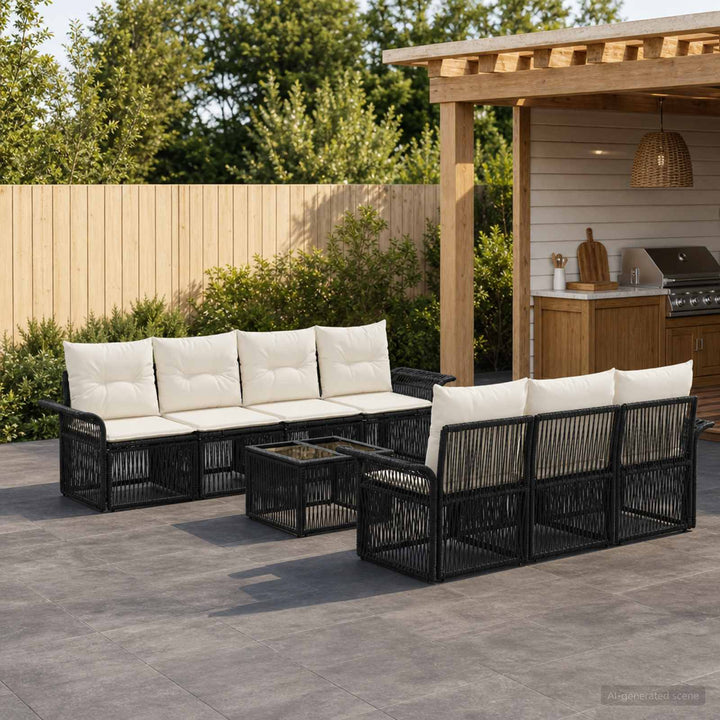 Havesofa Sæt 8 stk. Sort polyrattan