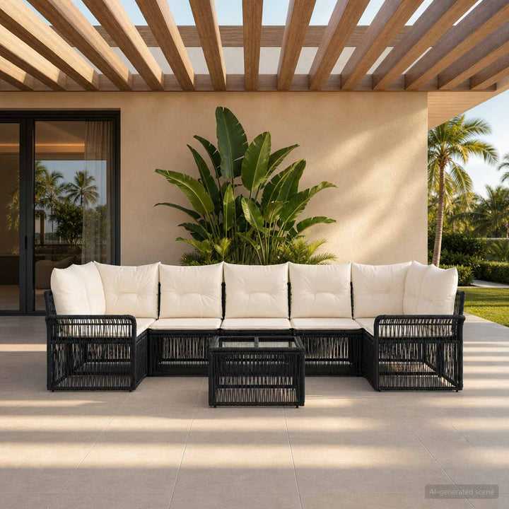 Havesofa Sæt 8 stk. Sort polyrattan