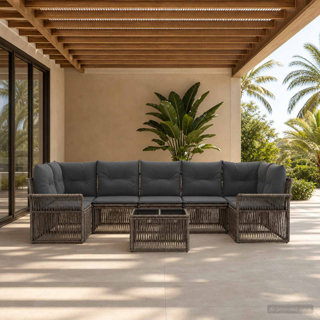 Havesofa Sæt 8 stk. Grå polyrattan