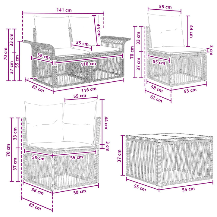Havesofa Sæt 8 stk. Beige polyrattan