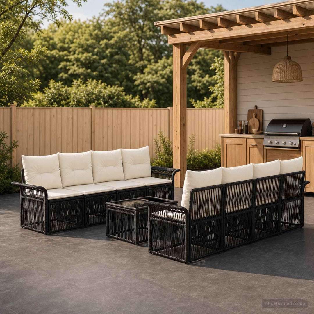 Havesofa Sæt 9 stk. Sort polyrattan