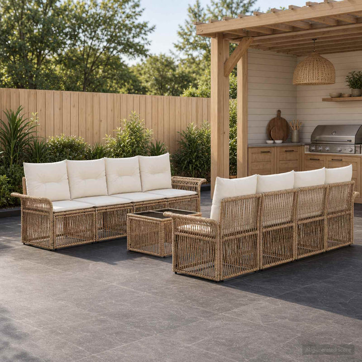 Havesofa Sæt 9 stk. Beige polyrattan