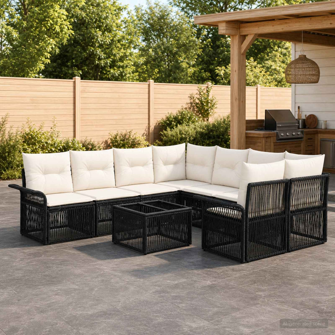 Havesofa Sæt 9 stk. Sort polyrattan
