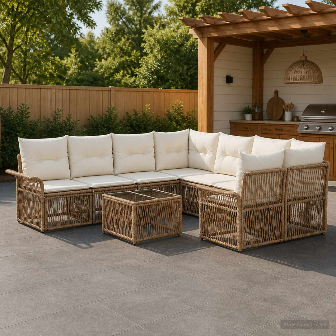 Havesofa Sæt 9 stk. Beige polyrattan