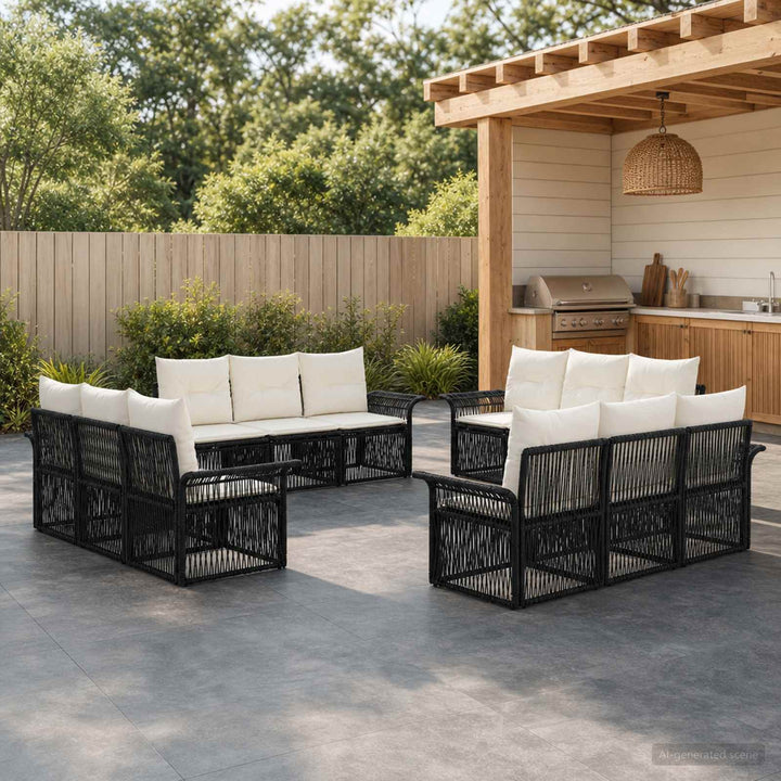 Havesofa Sæt 12 stk. Sort polyrattan