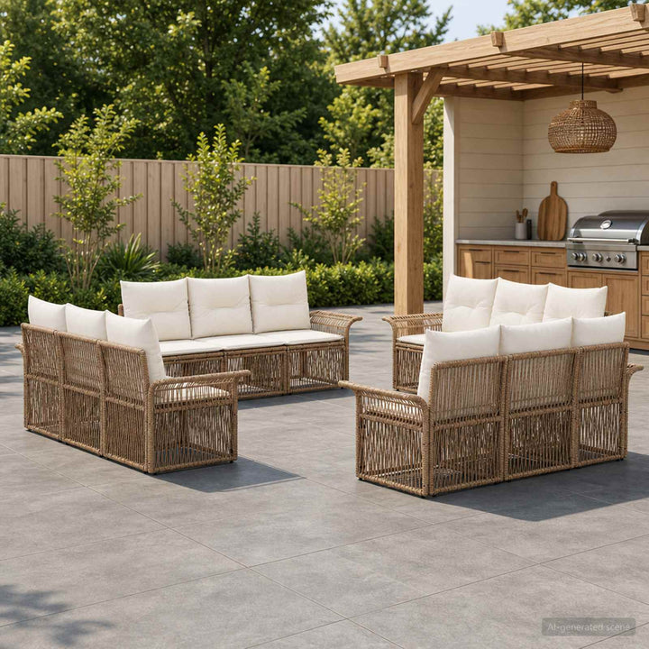 Havesofa Sæt 12 stk. Beige polyrattan