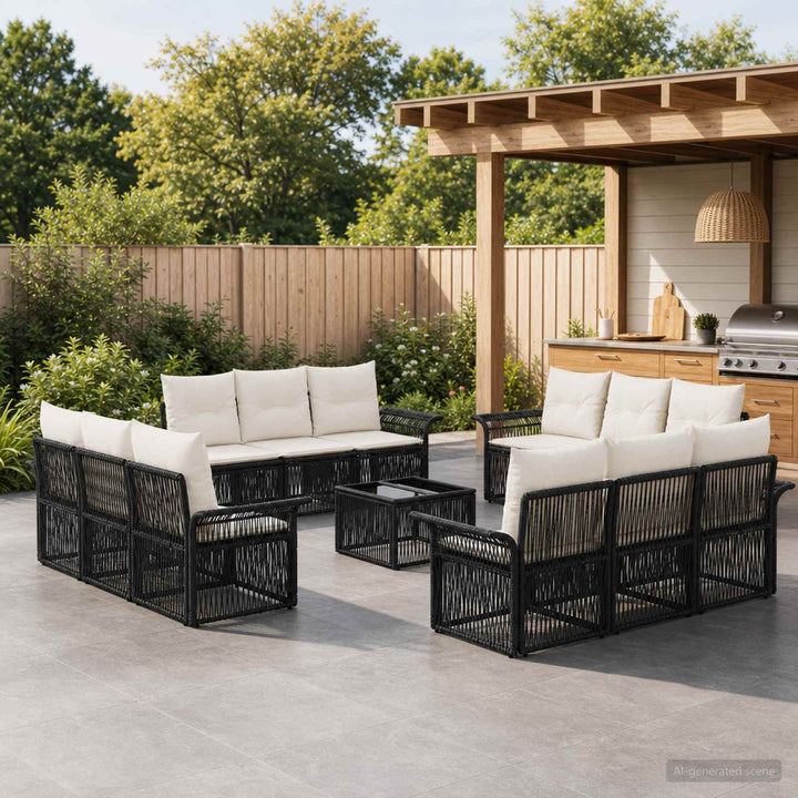 Havesofa Sæt 13 stk. Sort polyrattan