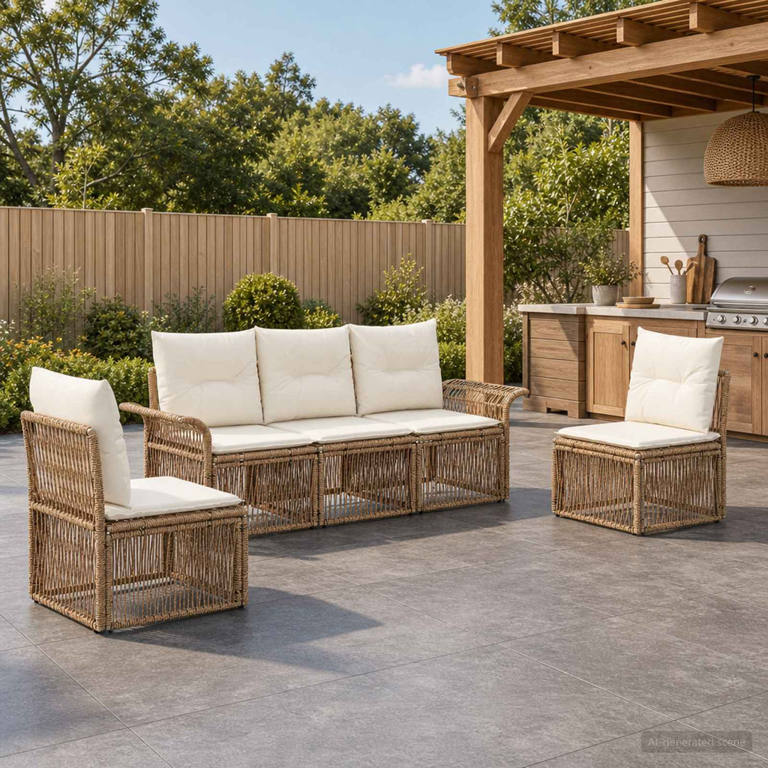 Havesofa Sæt 5 stk. Beige polyrattan