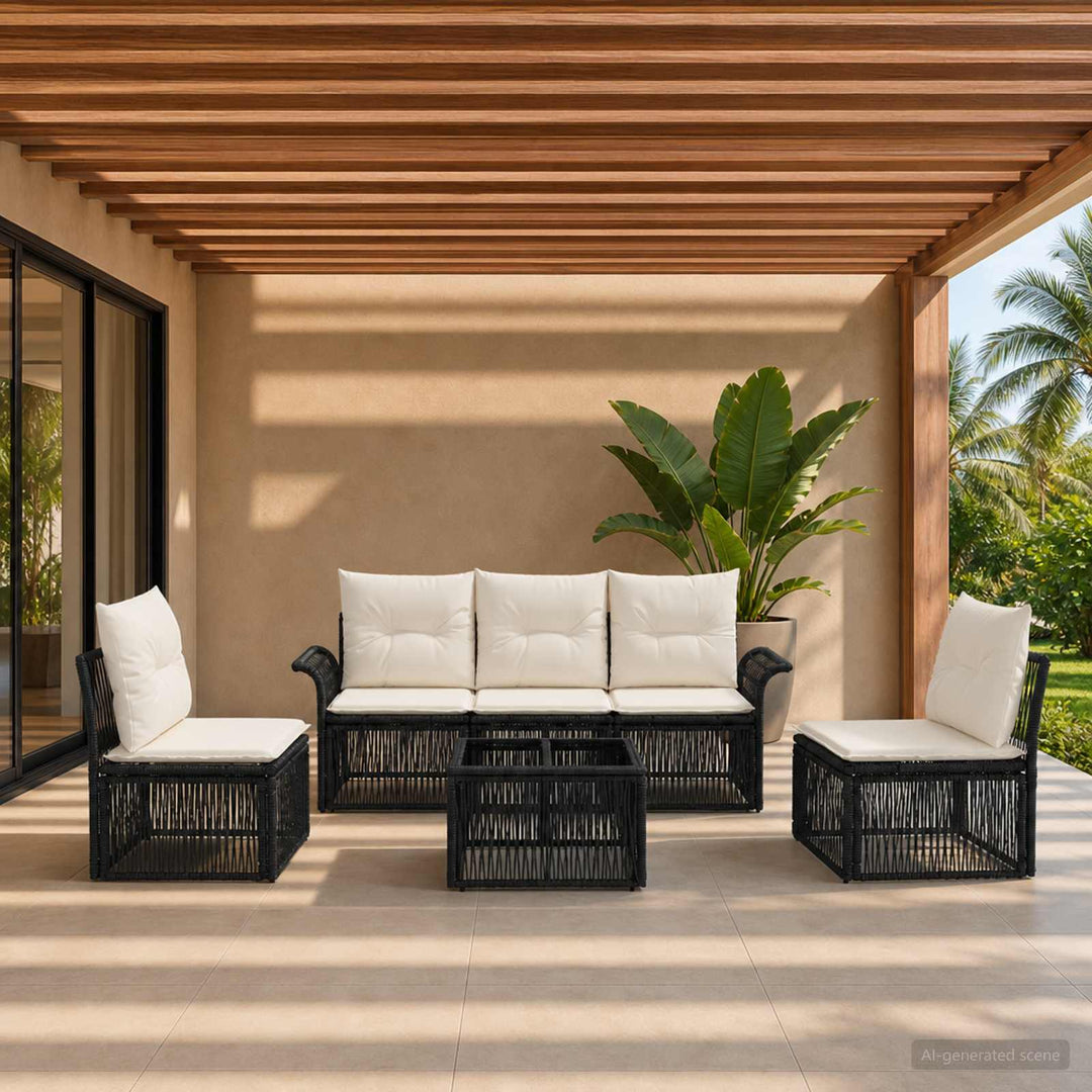 Havesofa Sæt 6 stk. Sort polyrattan
