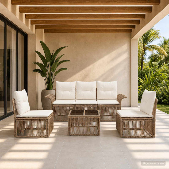 Havesofa Sæt 6 stk. Beige polyrattan