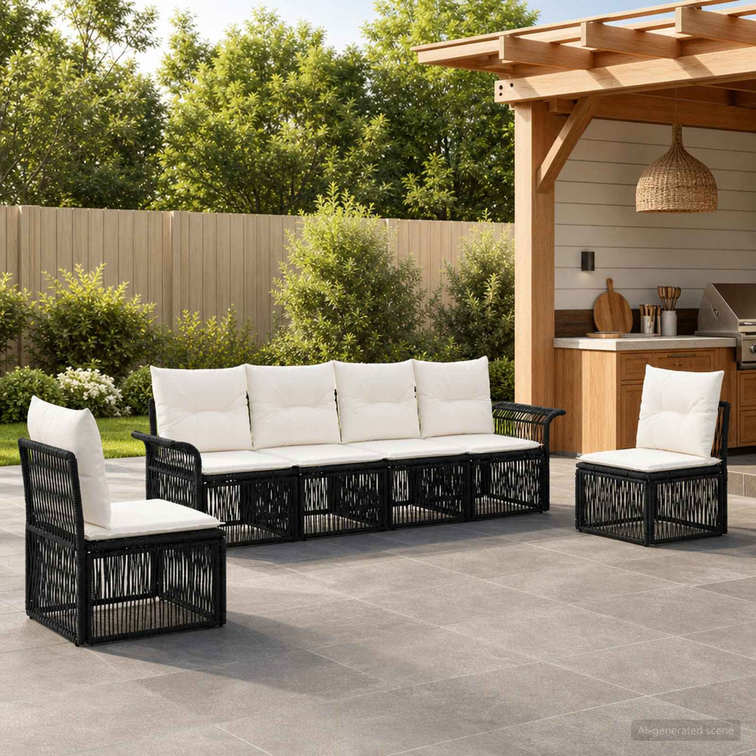 Havesofa Sæt 6 stk. Sort polyrattan