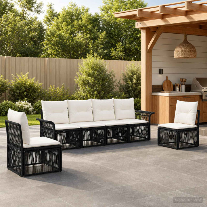 Havesofa Sæt 6 stk. Sort polyrattan