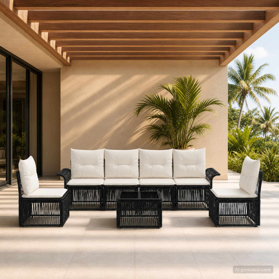 Havesofa Sæt 7 stk. Sort polyrattan