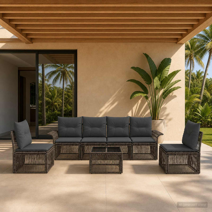 Havesofa Sæt 7 stk. Grå polyrattan