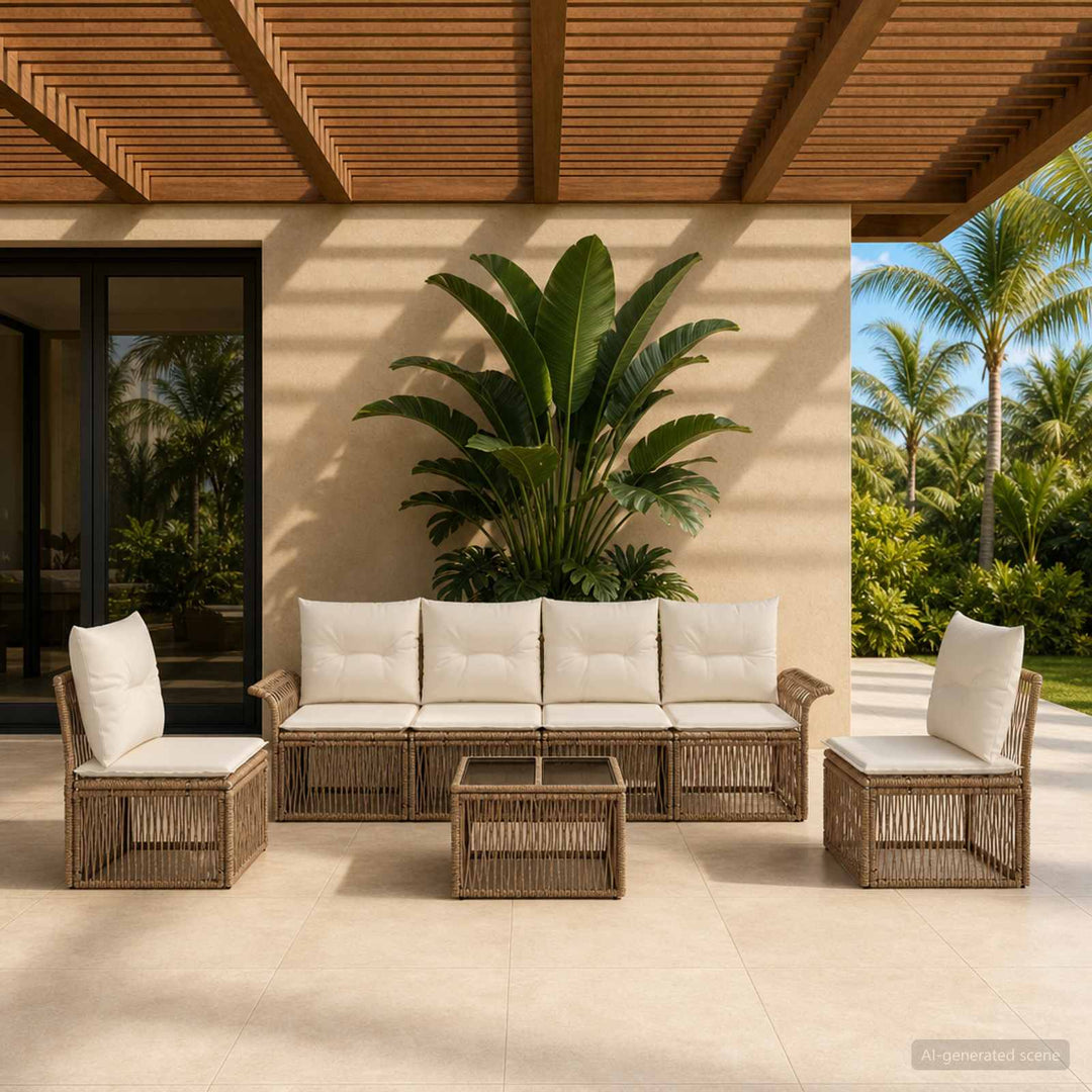 Havesofa Sæt 7 stk. Beige polyrattan