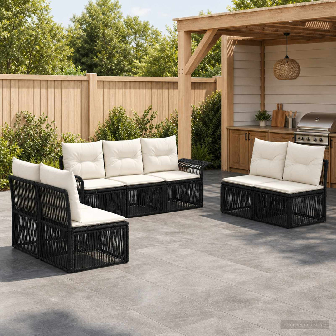 Havesofa Sæt 7 stk. Sort polyrattan