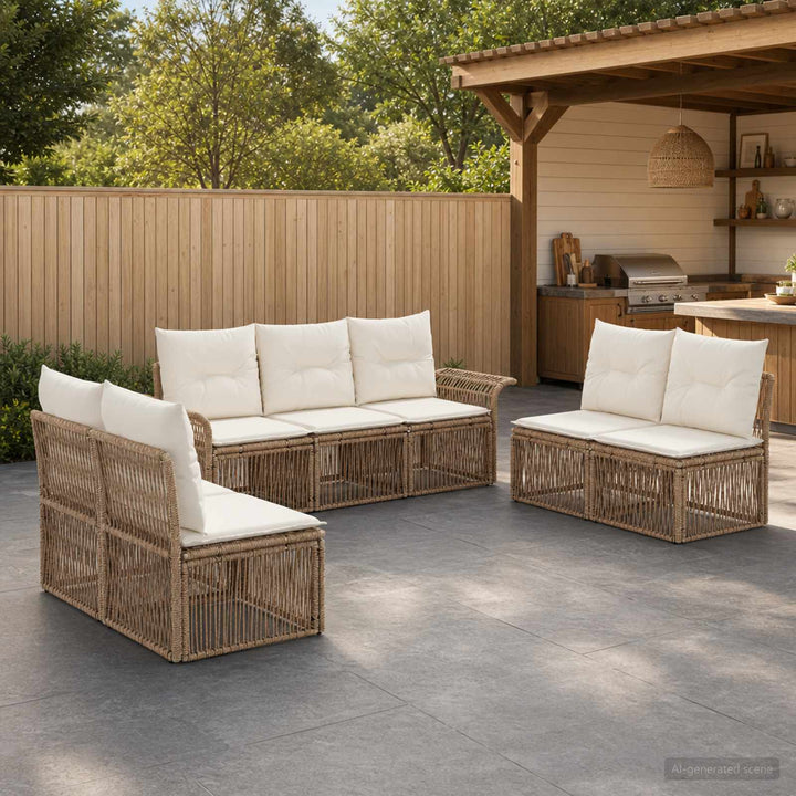 Havesofa Sæt 7 stk. Beige polyrattan