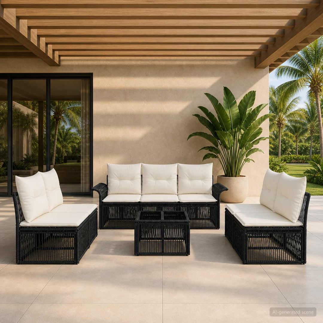 Havesofa Sæt 8 stk. Sort polyrattan