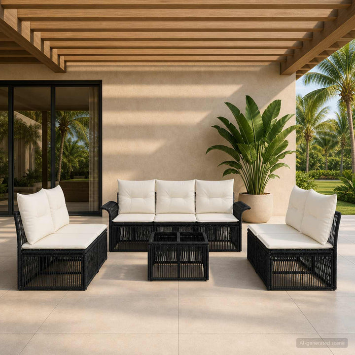 Havesofa Sæt 8 stk. Sort polyrattan