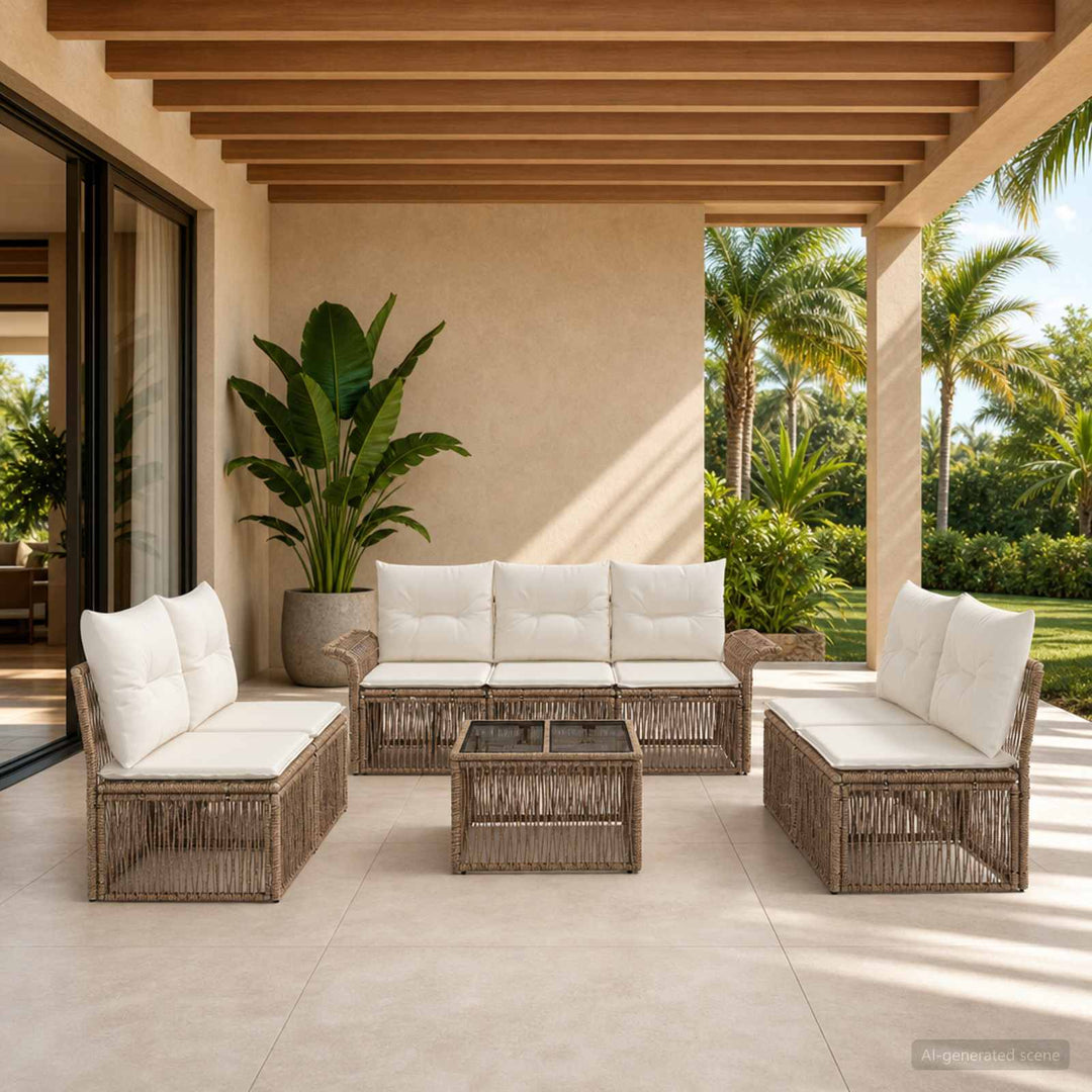 Havesofa Sæt 8 stk. Beige polyrattan
