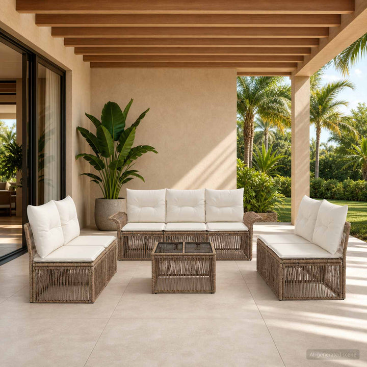 Havesofa Sæt 8 stk. Beige polyrattan