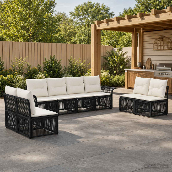 Havesofa Sæt 8 stk. Sort polyrattan