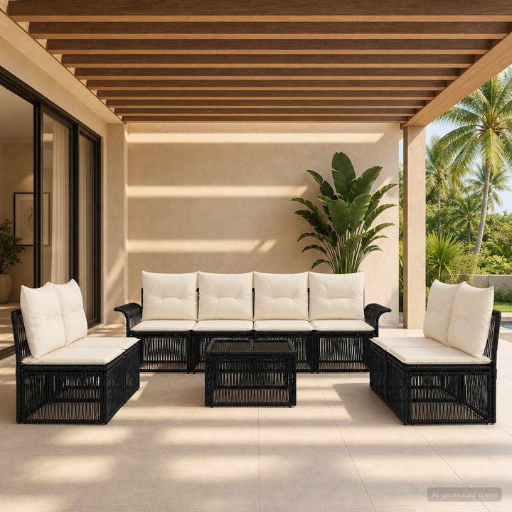 Havesofa Sæt 9 stk. Sort polyrattan