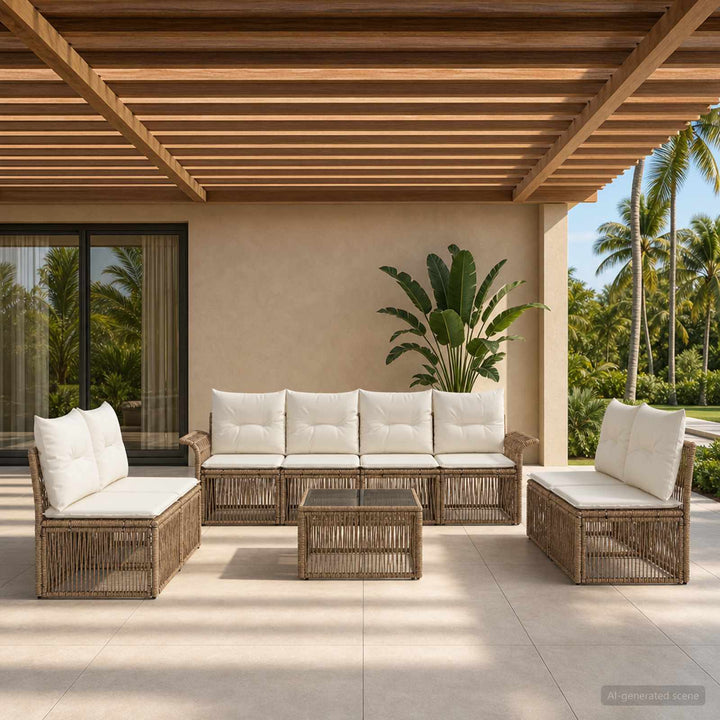 Havesofa Sæt 9 stk. Beige polyrattan