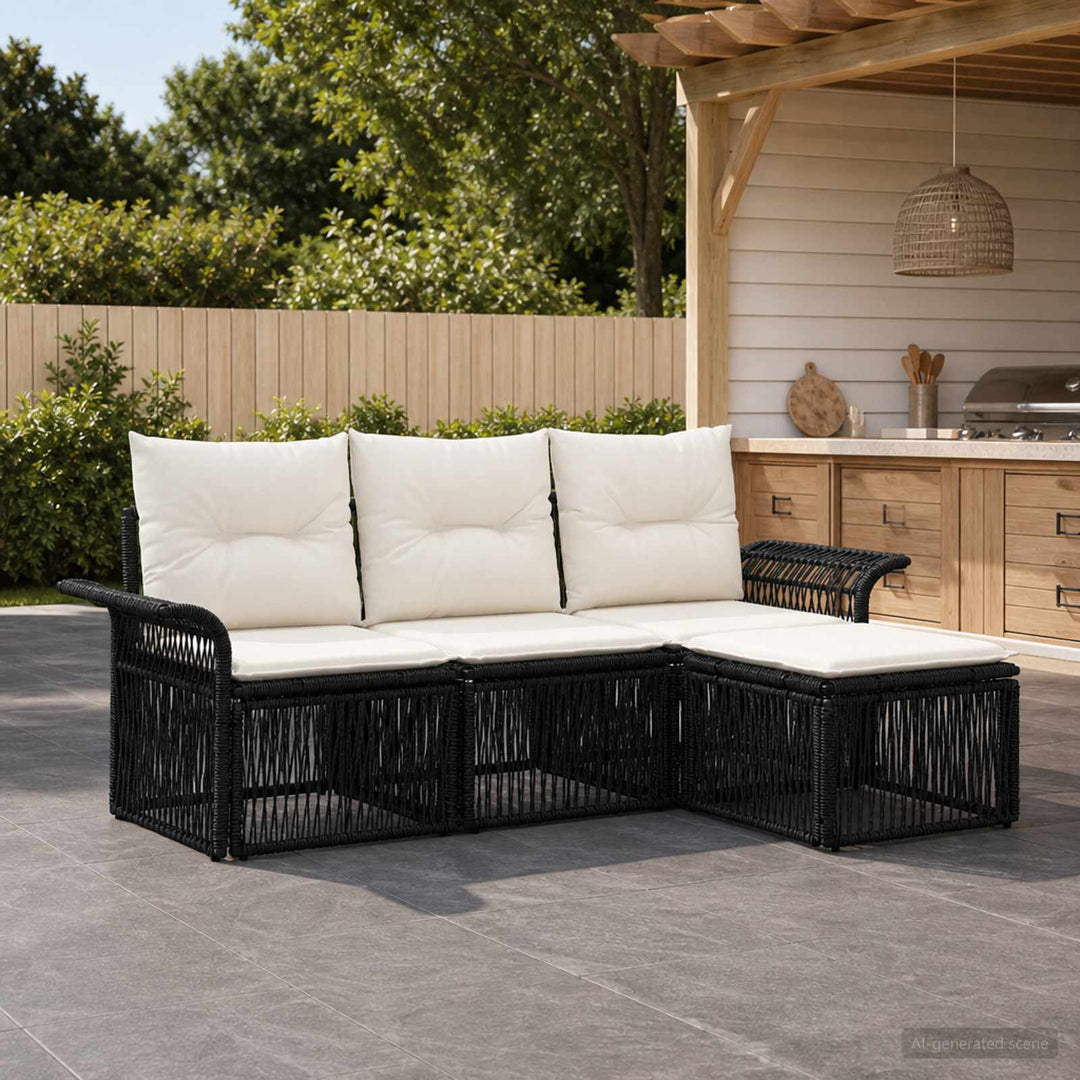 Havesofa Sæt 4 stk. Sort polyrattan