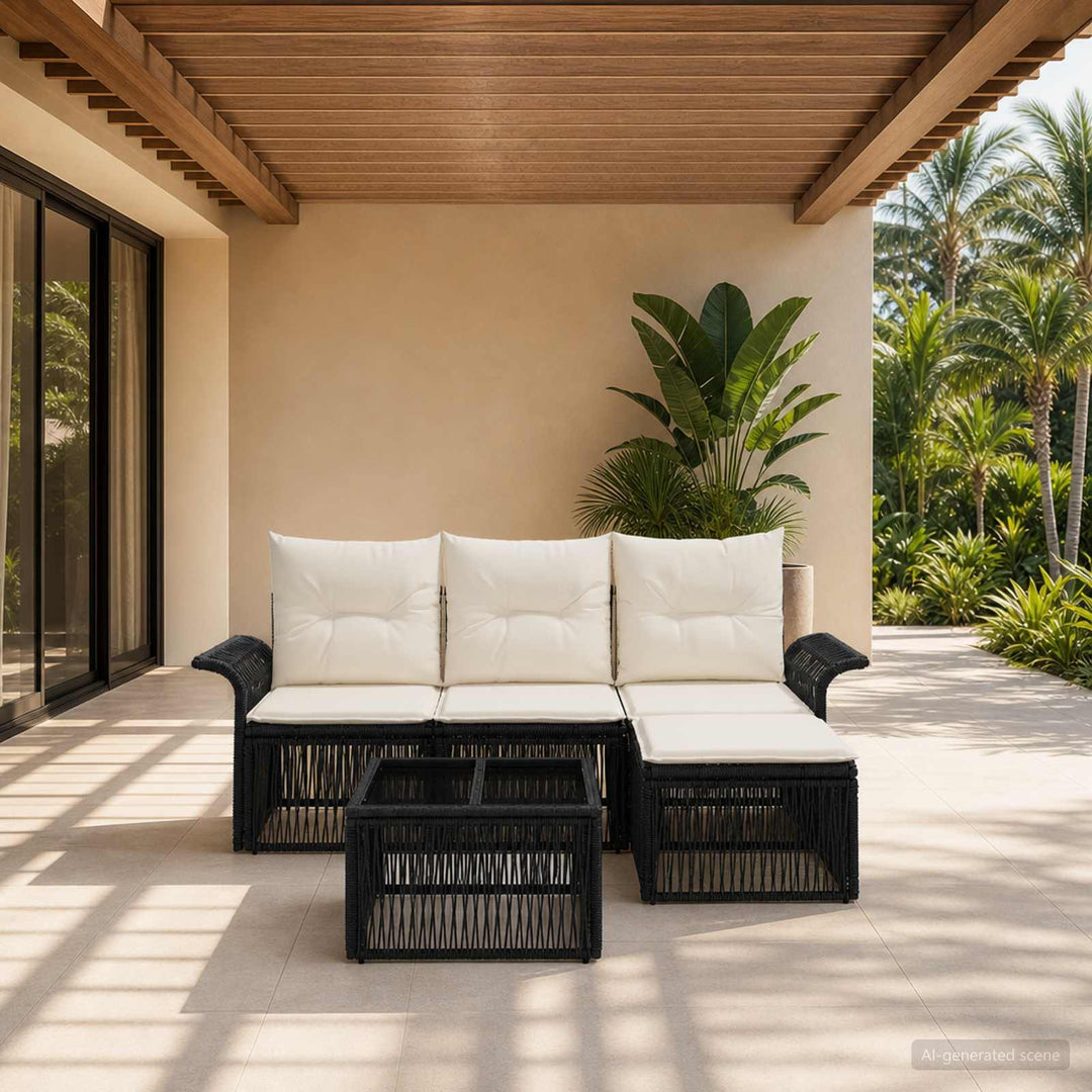Havesofa Sæt 5 stk. Sort polyrattan