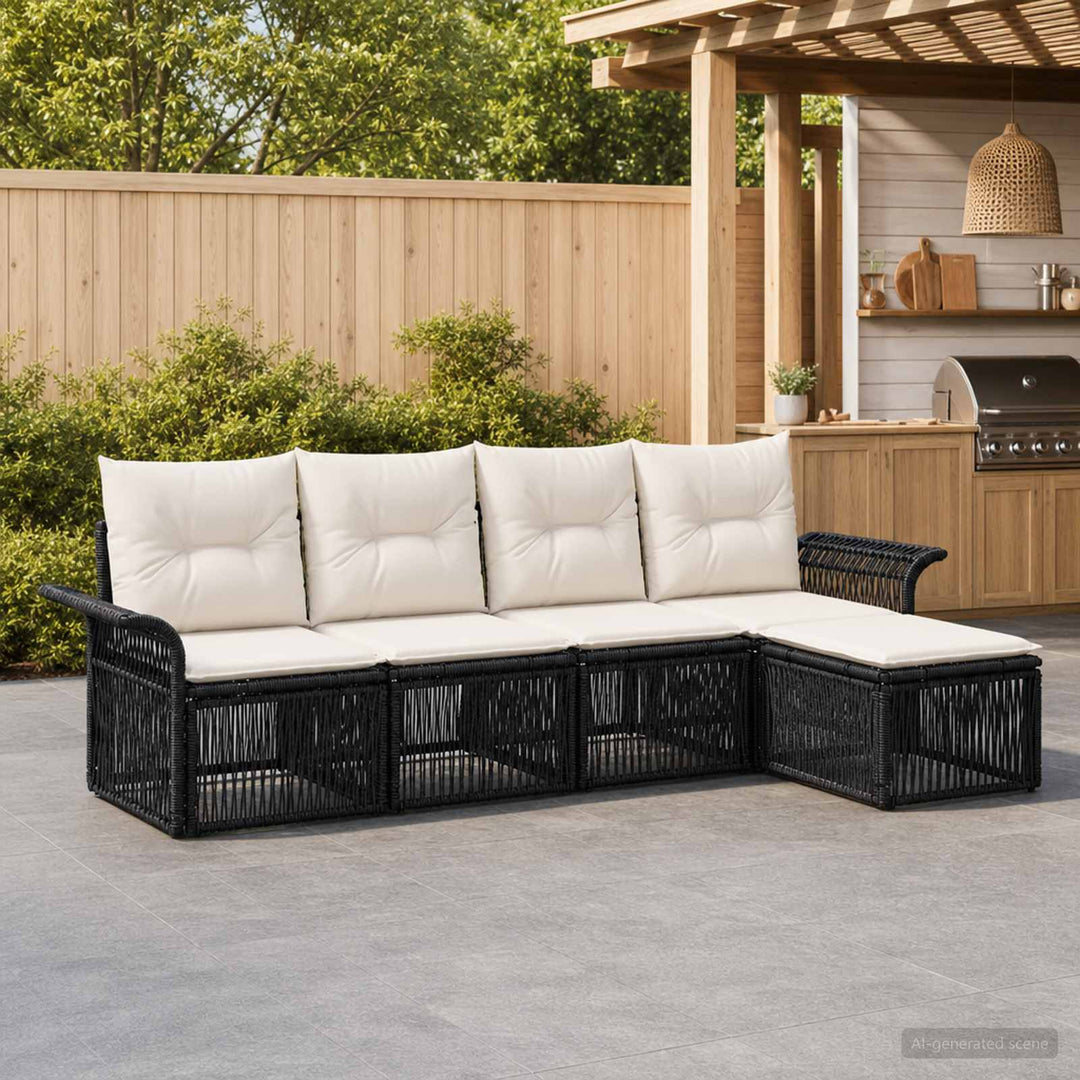 Havesofa Sæt 5 stk. Sort polyrattan