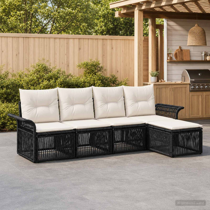 Havesofa Sæt 5 stk. Sort polyrattan