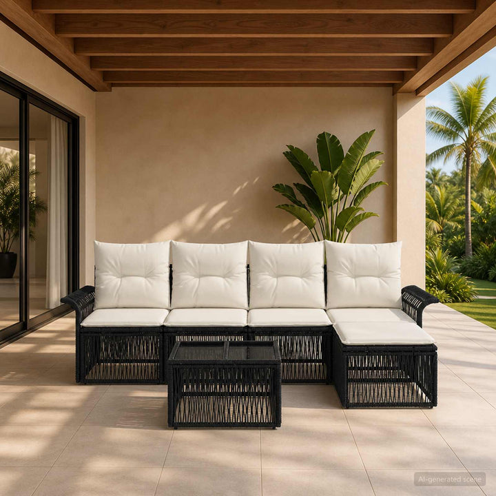 Havesofa Sæt 6 stk. Sort polyrattan