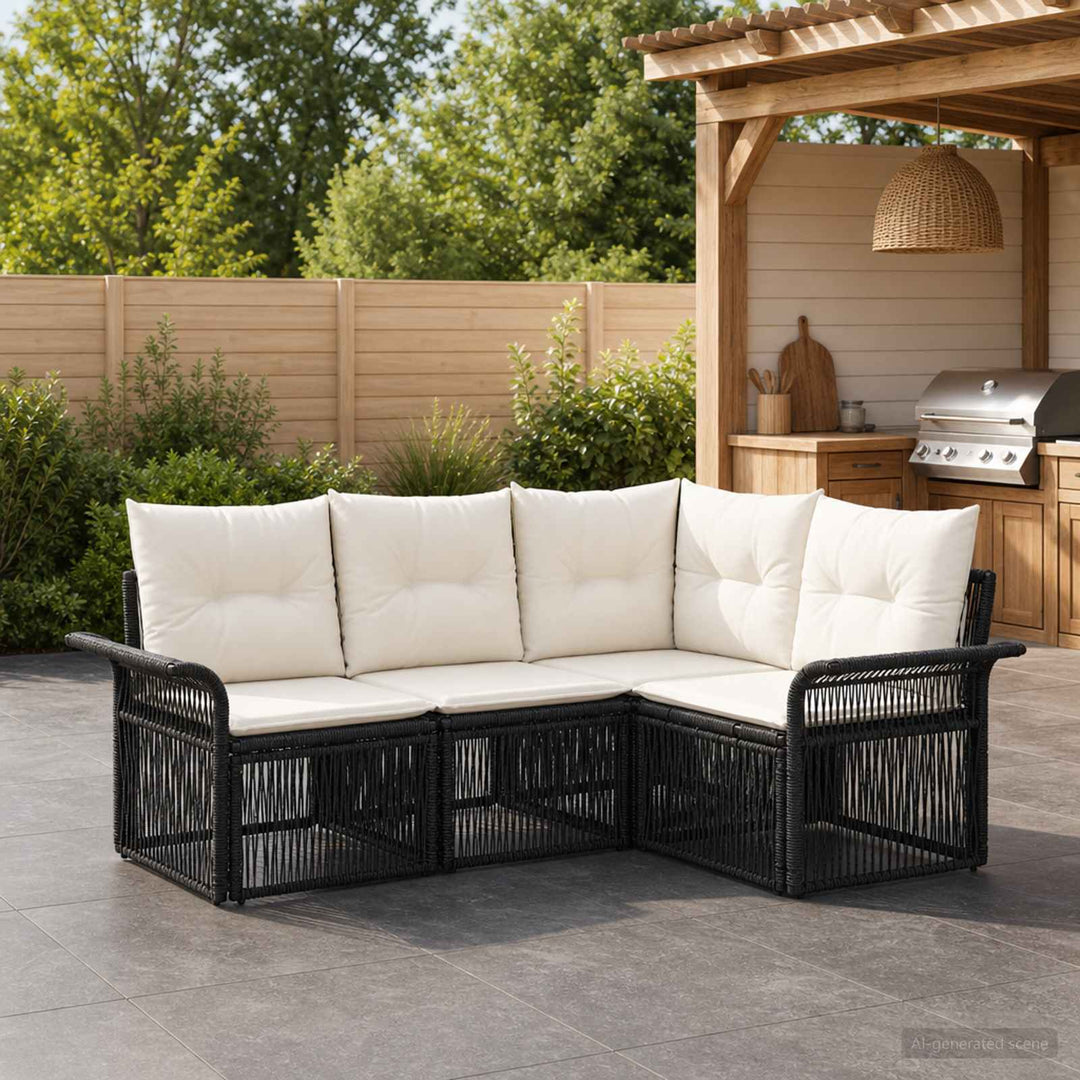 Havesofa Sæt 4 stk. Sort polyrattan