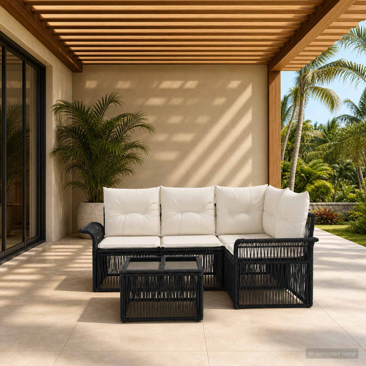 Havesofa Sæt 5 stk. Sort polyrattan