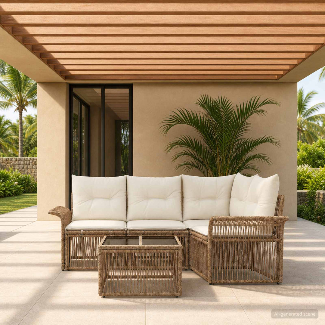 Havesofa Sæt 5 stk. Beige polyrattan
